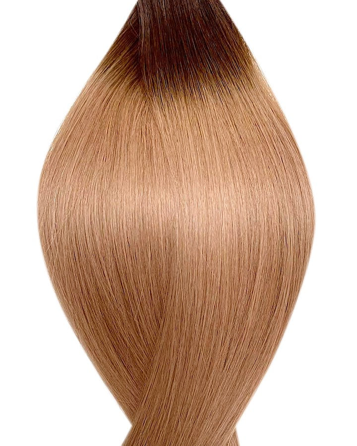 Root Ombre Dunkelbraun ins Dunkelblond Nanoring Echthaar Extensions