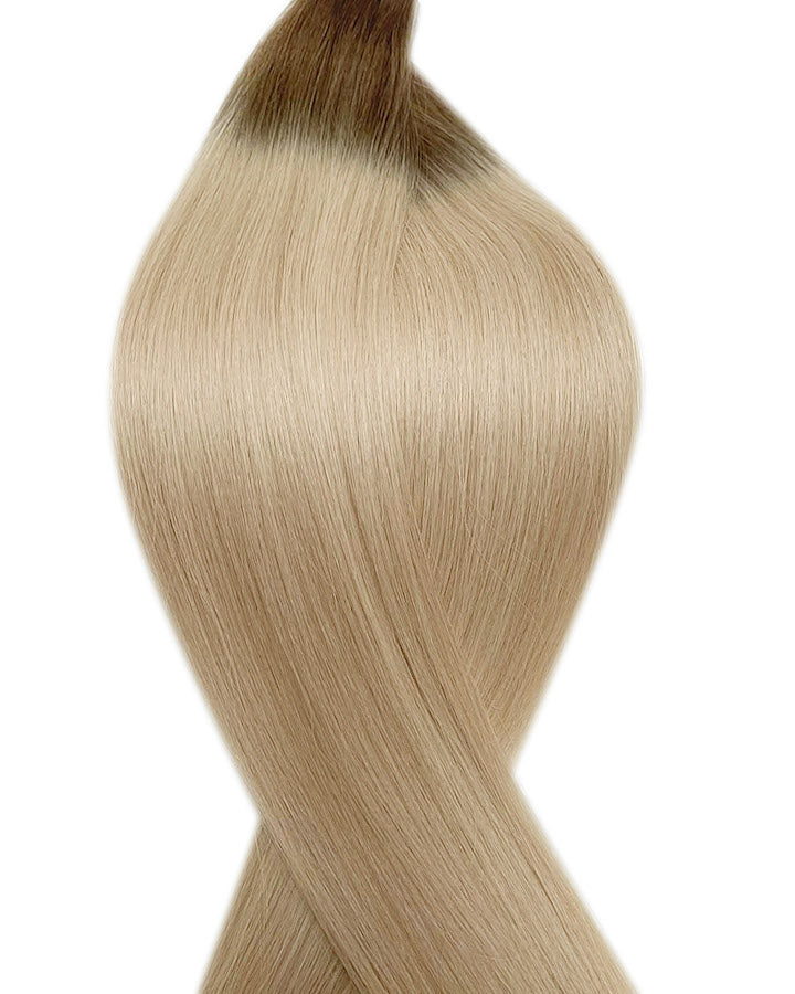 Root Ombre Aschbraun ins Weißblond Flat Weft-Echthaar Flach Tressen-Weave