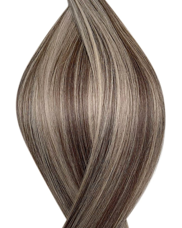 Echthaarverlängerung in Haarfarbe Hell Aschbraun und Aschblond Balayage für Keratin Bonding Extensions