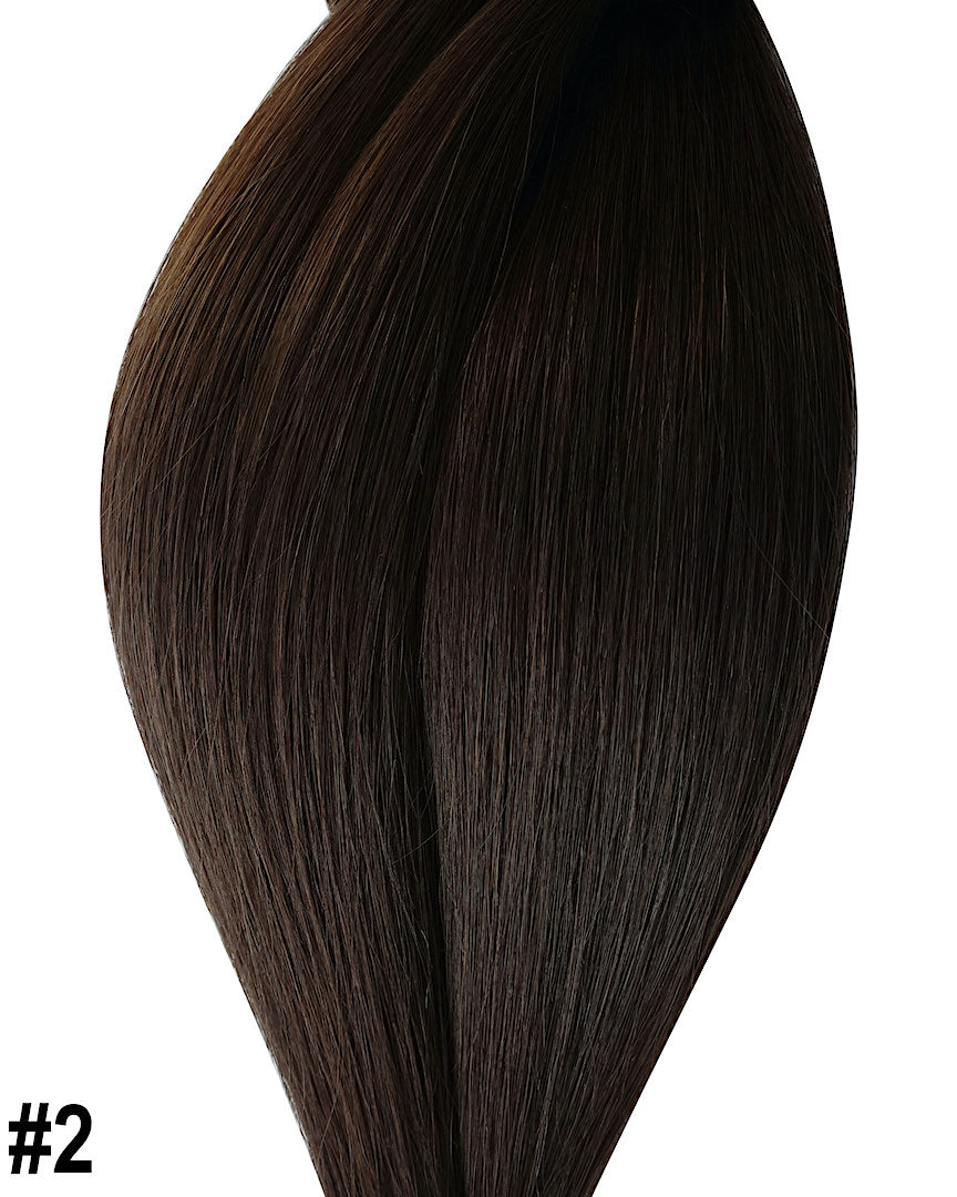 Beste Extensions in Haarfarbe Dunkelbraun für Microring Technik