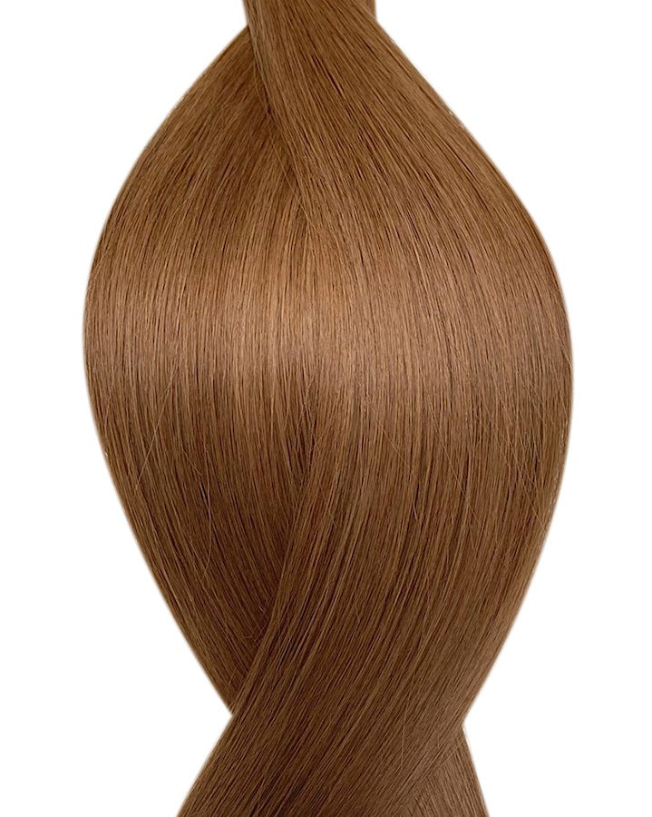 Echthaarverlängerung in Haarfarbe Helles Kastanienbraun für Keratin Bonding Extensions