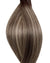 Echthaarverlängerung in Haarfarbe Dunkelbraun und Weißblond Balayage mit dunklen Haaransatz für Keratin Bonding Extensions