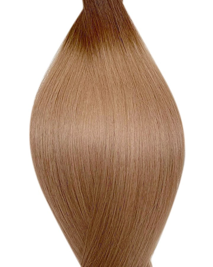 Echthaar Extensions Root Ombre Braun ins Dunkelblond für Nanoring Extensions