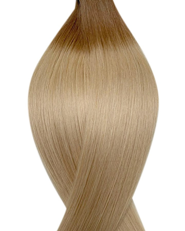 Echthaar Extensions in Haarfarbe Ombre Hellbraun ins Aschblond für Nanoring Extensions