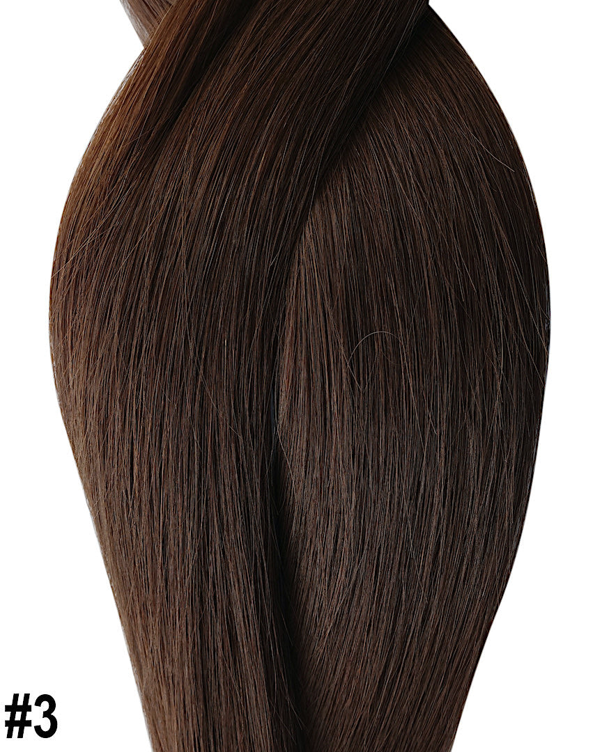 Beste Extensions in Haarfarbe Schokobraun für Microring Technik